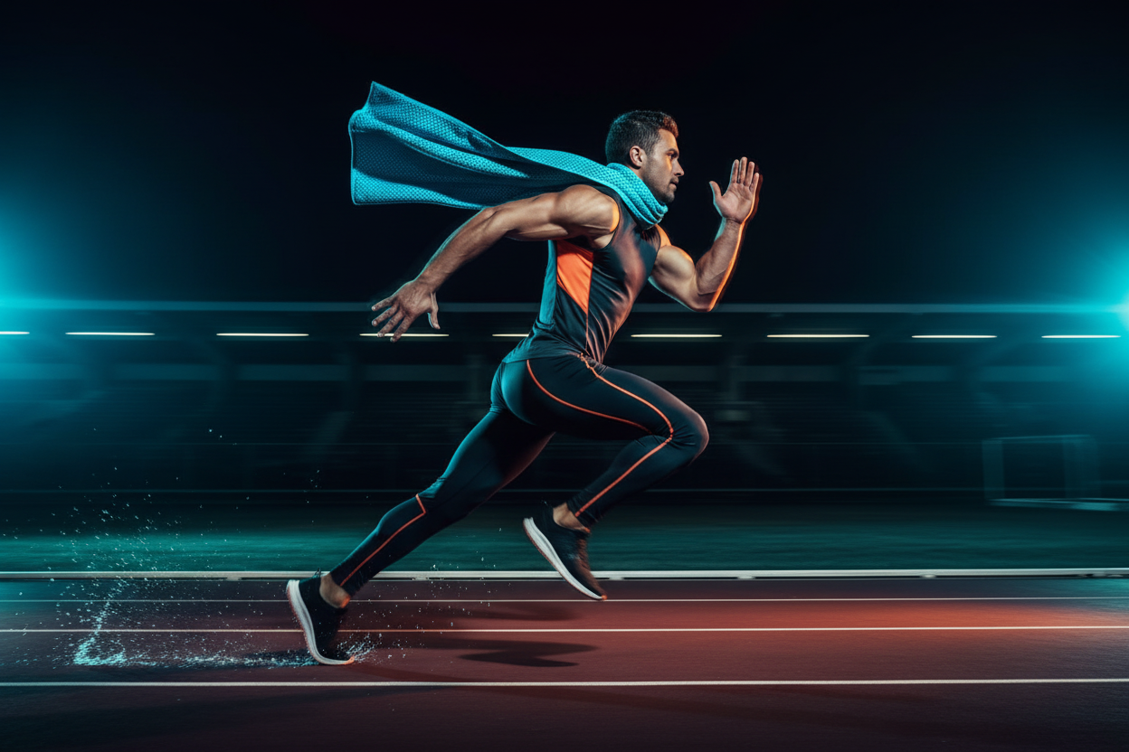 Athlete sprinting with ChillReps towel