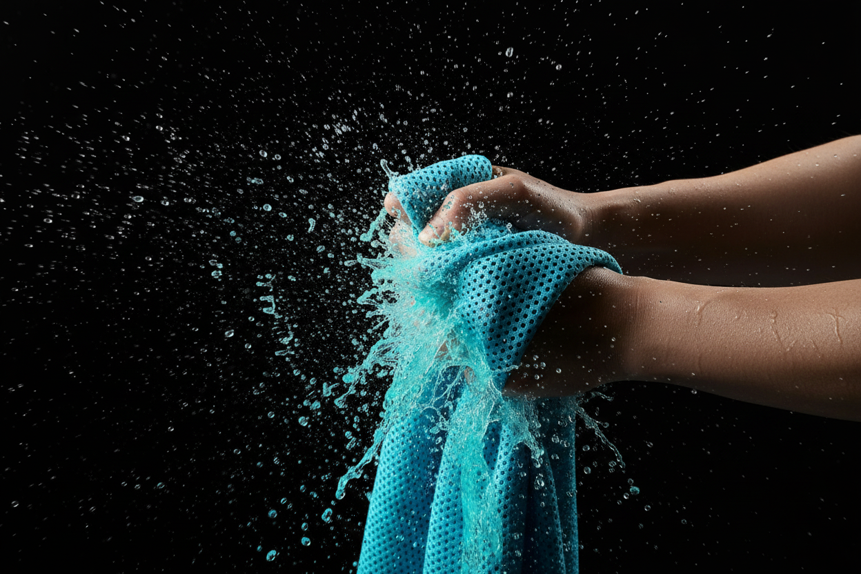 Cooling towel water splash effect